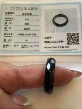Beautiful Faceted Black/Deep Green Natural Birmese Jadeite Type A Jade Band Ring